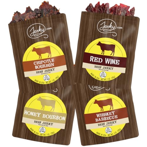 Jerky.com Hot Jerky Combo - Featuring Habanero, Classic Hot, Carolina Reaper, Ghost Pepper - Perfect for Heat Seekers and Flavor Enthusiasts - Beef Jerky Gift for Men (4 Flavors - 2.5 oz. bags)