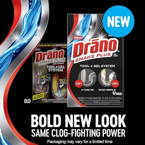 Drano Snake Plus Tool and Gel System, Drain Snake with Drain Clog Remover Gel, Unclogs and Removes Hair and Blockages