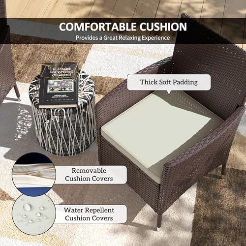 Outsunny Rattan Wicker Dining Chairs, Outdoor, 2 PCS, Dark Coffee | With Cushions, Anti-Slip Foot, Patio Stackable Chairs Set, Backyard, Garden, Lawn