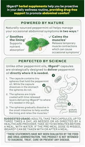 IBgard Gut Health Supplement, Peppermint Oil Capsules for Abdominal Comfort, 48 Capsules | Gut Health Supplement, Peppermint Oil Capsules for Abdominal Comfort