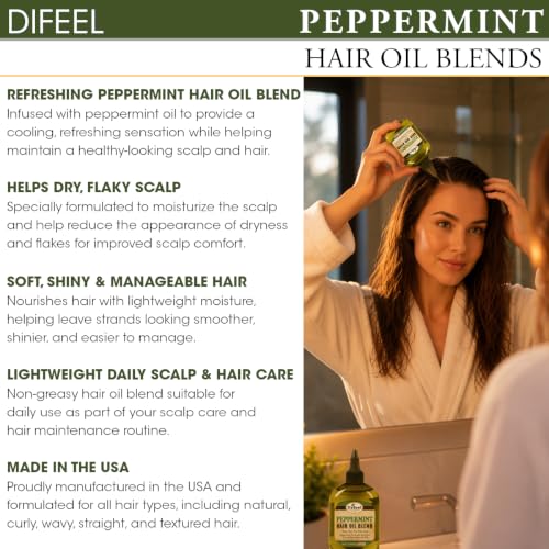 Difeel Peppermint Hair Oil Blend 7.1 Ounce - For Dry & Flaky Scalp, Cools & Refreshes Hair, Leaves Hair Shiny & Soft