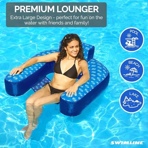 SWIMLINE Original Fabric Covered Inflatable Pool Lounger | with Comfortable Sling Seat, Back Rest, and Built in Cup Holder | for Pool, Beach, Lake, and More