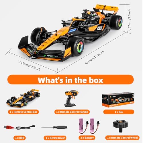 MIEBELY Official Licensed 1/14 McLaren F1 Remote Control Car for Adults Kid | MCL38 F1 RC Car, 2 Rechargeable Batteries