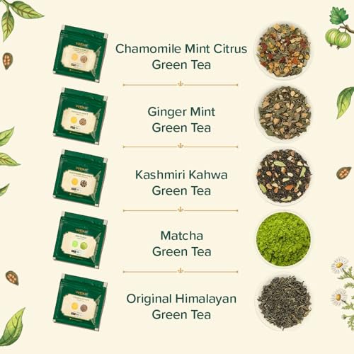 VAHDAM Assorted Green Tea Loose Leaf Tea Gift Set (10 Flavors) | Loose Leaf Green Tea Collection | Includes Himalayan Green Tea Varieties | Packed in Resealable Ziplock Pouches