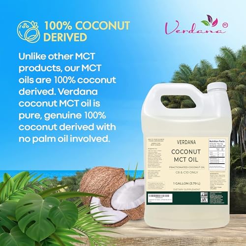 Verdana MCT Oil, Fractionated, 100% from Coconut - 1 Gallon - Kosher Food Grade, Vegan, Non-GMO - Great for Keto and Paleo Diet (128 Fl Oz)