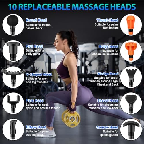 TOLOCO Massage Gun, Deep Tissue Back Massage for Athletes for Pain Relief, Percussion Massager with 10 Massages Heads & Silent Brushless Motor