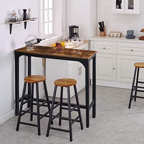 VEIKOU 47'' Industrial Bar Height Table, High Pub Table with Adjustable Legs and Sturdy Metal Frame, Rustic Brown