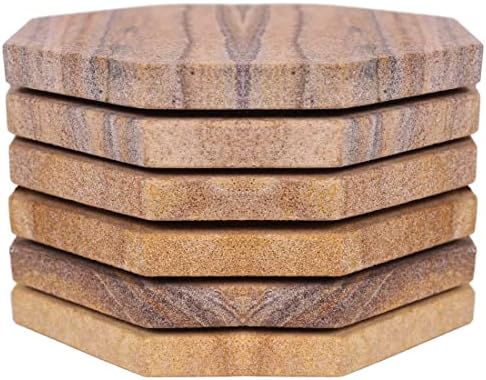 Sandstone Water Absorbent Hand Crafted Octagon Coasters with Holder for Drinks 4 Inches Wide Thirsty Stone Bar/Drink Coasters Made from Real Solid
