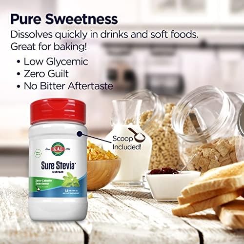 KAL Sure Stevia Extract Powder, Low Carb, Plant Based Stevia Sweetener, Great Taste, Zero Calories, Zero Sugar, Low Glycemic & Perfect for a Keto Diet, 60-Day Guarantee, Approx. 1820 Servings, 3.5oz | Zero Calorie Sweetener - Organic, Keto Friendly & Low…
