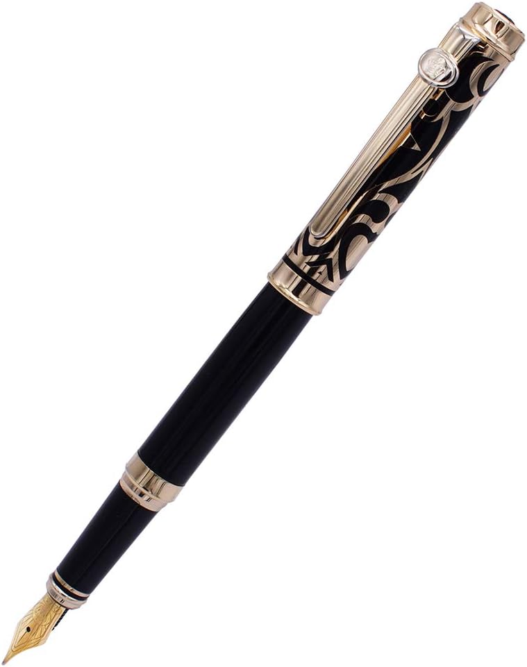 Duke Fude Nib Fountain Pen Medium to Broad Nature Mother Pearl on Cap with Pen Pouch sketching Art Drawing Signature Calligraphy Pen Case Set