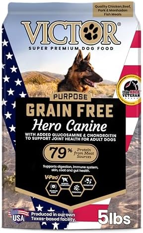 VICTOR Purpose Grain Free Hero Canine Dry Kibble - Active Adult Dogs, 30 lb | Super Premium Dog Food, Gluten Free, High protein With Glucosamine and Chondroitin, Supports Hip and Joint Health, 30lbs