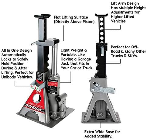 Powerbuilt 3 Ton, Bottle Jack and Jack Stands in One, 6000 Pound Capacity, All-in-One Car Lift, Heavy Duty Vehicle Unijack, Wide Base, 620471