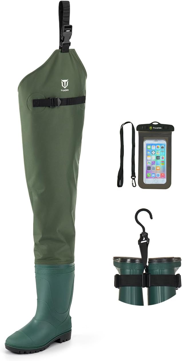 TIDEWE Fishing Hip Waders, Lightweight Hip Boots for Men Women | Waterproof 420D 2-Ply Nylon/PVC, Hunting Bootfoot Waders, Boot Hanger Included