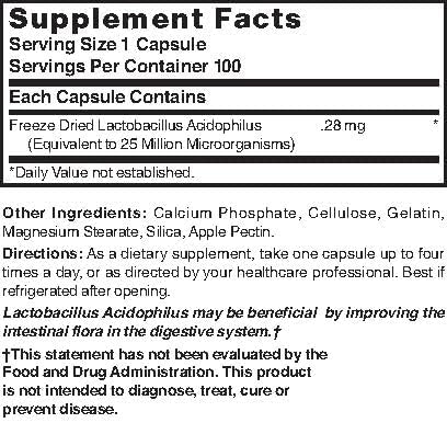 Freeze Dried Lactobacillus Acidophilus 100 Caps