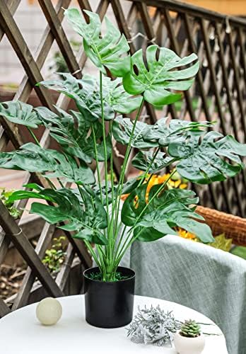 Toopify 28" Fake Plants, Artificial Monstera in Black Pot for Office Decor
