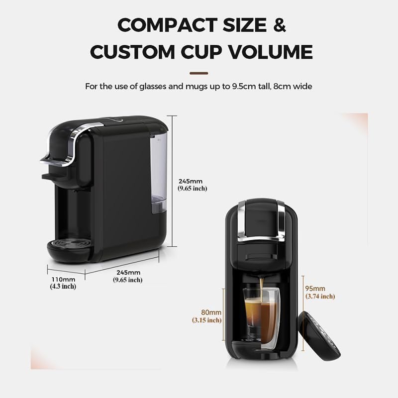 4-in-1 Pods Coffee Maker 19Bar, Compact Design Fast Brew Hot/Cold Espresso Machine for K Cup Pods,Nes Original/DG Capsule and Ground Coffee at Home or Office (White)