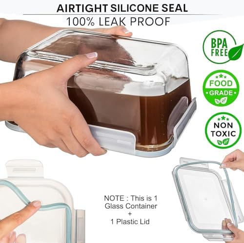 Razab 3300 ml / 112 oz Large Glass Food Storage Containers with Lids, Airtight, Leakproof, BPA Free - Ideal for Meal Prep, Store Leftover & Lunch, Baking Casserole - Freezer, Microwave & Oven Safe