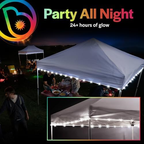 Brightz LED Canopy Lights, White 40ft String Light for 10x10 Tents | Outdoor canopy tent lights, football tailgate essentials & accessories
