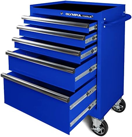 Olympia Tools 72 inch Heavy Duty Mobile Tool Chest Tool Box, with Solid Wood Top Workbench, 15-Drawer Rolling Tool Chest, Tool Storage Organizer for Garage, Workshop, and Home, Black