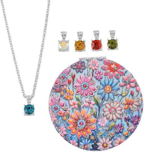 Multi Color Crystal 4pcs 1pc Mirror Pendant Necklace 20"in Silvertone