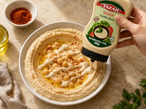 TAZAH Lebanese Tahini Sauce, 9.87 OZ Squeezable Bottle, Tarator Sesame Dressing & Dip for Shawarma, Falafel, Fish, Vegetables