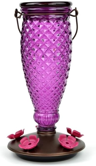 Perky-Pet Diamond Wine Top Fill Glass Hummingbird Feeder, 24 oz Capacity | Built-in Bee Guards for Outdoors, Purple Hanging Wild Bird Feeder
