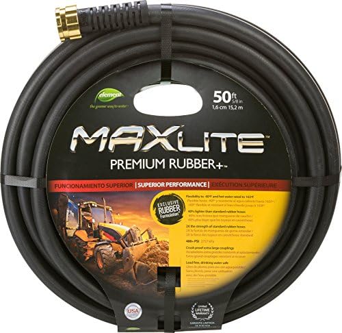 Swan Products CELSGC58050 Element MAXLite Premium Rubber+ Water Hose with Crush Proof Couplings 50' x 5/8", Black
