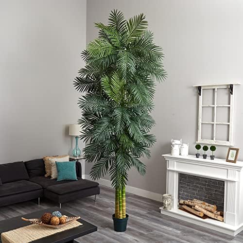 Nearly Natural 6.5 ft Artificial Golden Cane Palm Tree with Nursery Pot | Lifelike Silk Indoor Palm, Three Textured Trunks, Flexible Fronds, Low-Maintenance