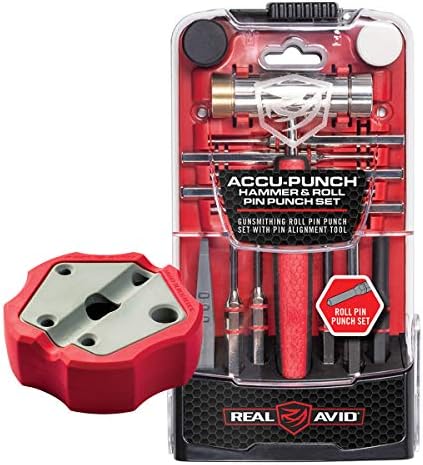 Real Avid Roll Pin Punch Set & Hammer + Non-Slip Magnetic Bench Block | 10 Nickel-Plated Steel Roll Pin Punches
