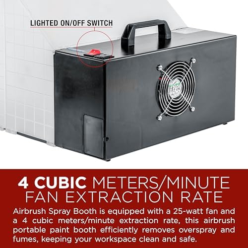 Master Airbrush Portable Airbrush Spray Booth Kit | With 25W Fan, Turntable &Extension Hose, 16.5"x19"x13.5" Hobby Airbrush Booth for Painting, Models