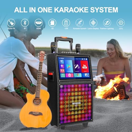 Karaoke Machine with Lyrics Display Screen for Adults, 15" Tablet | Bluetooth Speaker with 2 Rechargeable UHF Mics, 1000W Peak Power, DJ Lights, Portable Karaoke System for Any Occasion