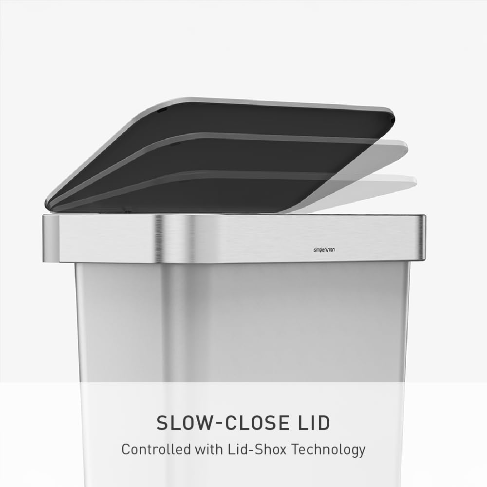 simplehuman Hybrid Step Can, 45L / 12 Gallon Rectangular Kitchen Trash Can, Liner Rim System, Liner Pocket®, 150,000-Step Pedal, Lid Shox® Silent Close, Black Plastic