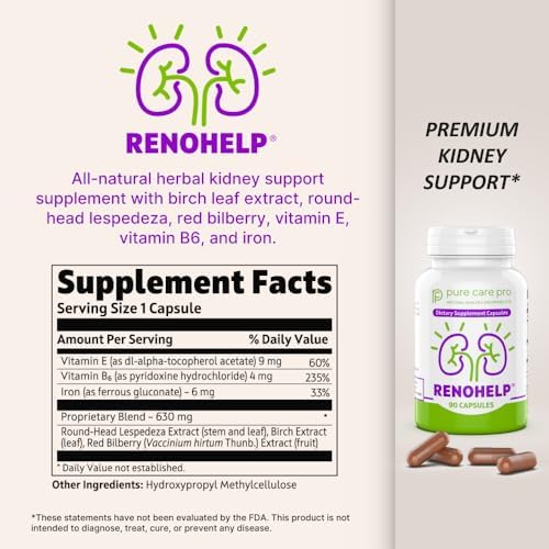 Renohelp Powerful All-Natural Kidney Support Supplement for Healthy Kidney Function, Creatinine Levels and Glomerular Filtration