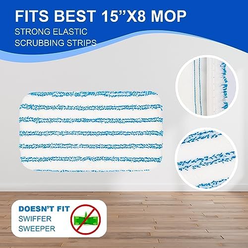 2-Pack Reusable Microfiber mop Pads, Compatible with Oceda 15x8 inch Flat mop, Wet and Dry use, deep Cleaning (mop Handle not Included).
