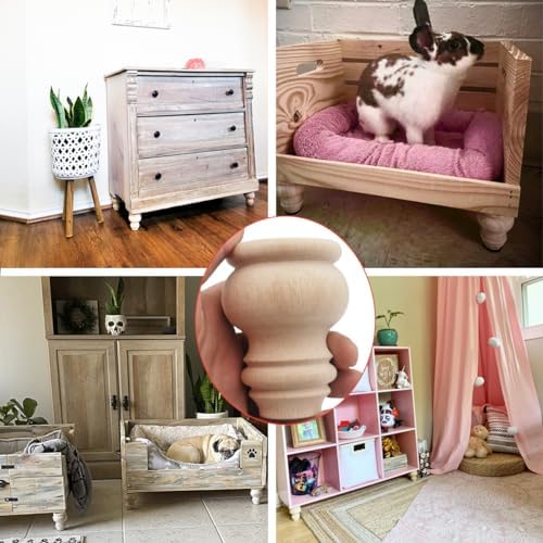 3" Tall Solid Wood Furniture Legs Unfinished Bun Feet for Cabinet Sofa Ottoman TV Stand Loveseat Dresser Set of 4