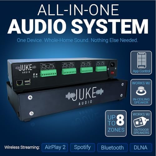 Juke-8: 8 Zone Multi-Room Amplifier | Built-in Music Streaming & Wireless App Control | Supports 8 Audio Sources Simultaneously | Whole Home Audio