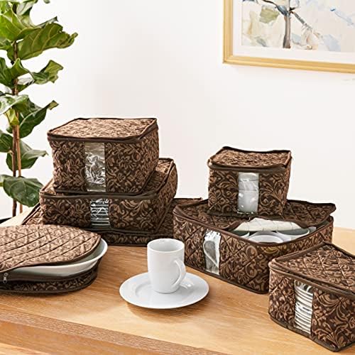 8-Piece Storage Containers Set – China, Navy, Quilted, Stackable Dish & Plate Protectors – Glass & Dinnerware Organizer Lids – Kitchen Storage for Meal, Tupperware, Glass Containers & Food Storage