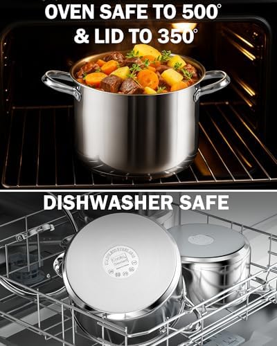 Cooks Standard Classic 6-Quart Stainless Steel Dutch Oven Casserole with Glass Lid, Large Dutch Oven Casserole for Soup, Stew, Chili & Pasta, Compatible with All Stovetops