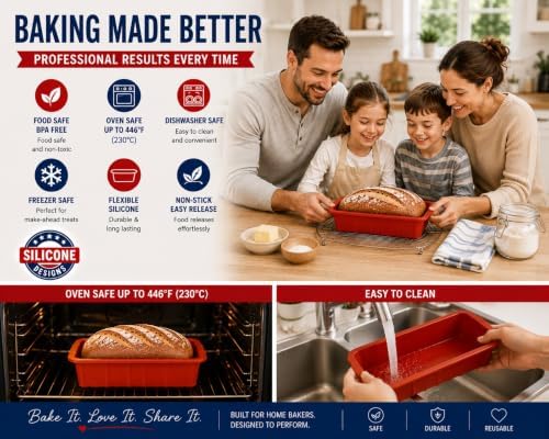 Silicone Large Bread Pan Set - Non-Stick 2PCS Baking Mold for Homemade Cakes, Breads, and Quiche | Premium Kitchen Pan | Dishwasher Safe 9.25L x 3.9W