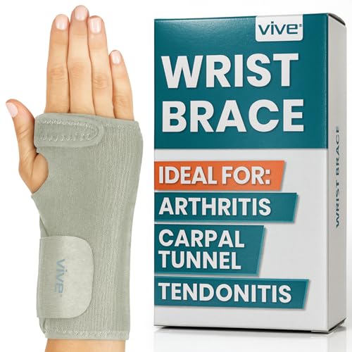 Vive Wrist Brace - Carpal Tunnel Hand Compression Support Wrap for Men | Women, Tendinitis, Bowling, Sports Injuries Pain Relief - Removable Splint - Universal Ergonomic Fit (Black, Right)