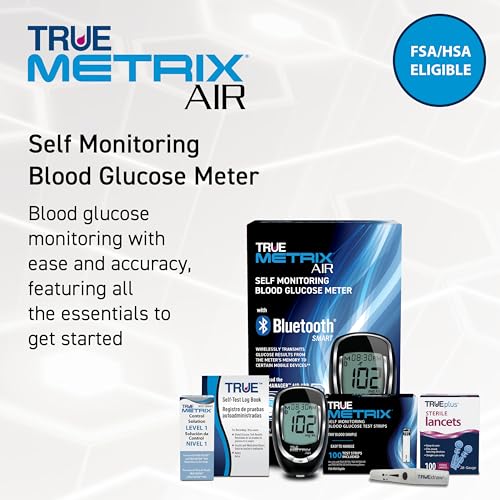 TRUE METRIX AIR Meter Kit, Glucose Monitor, Supplies, Log Book, Solution