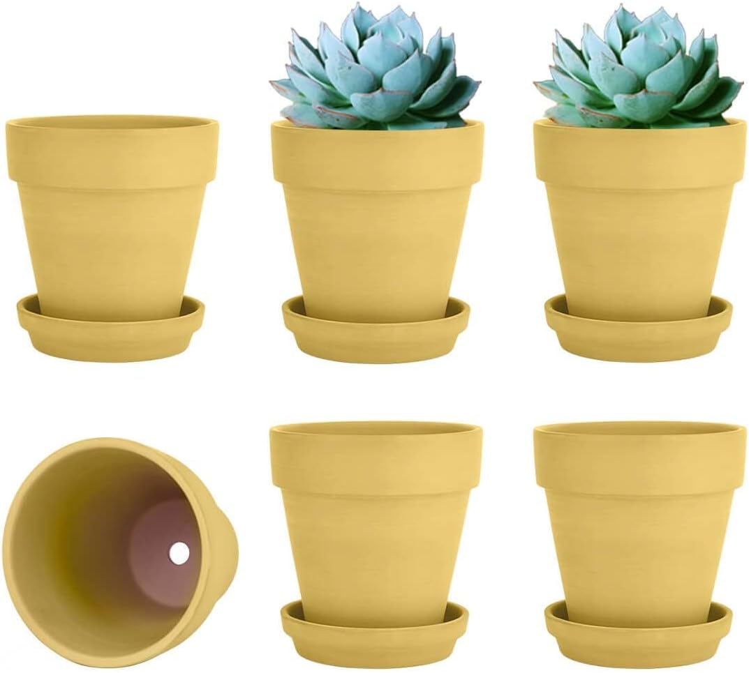 vensovo 4 Inch Terracotta Plant Pots with Saucer - 6 Pack Clay Flower Pots with Drainage, Great for Plants, Crafts, Wedding Favor