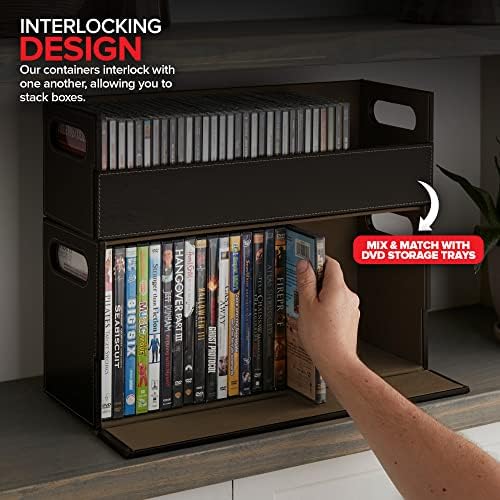 Stock Your Home DVD Storage Box, Movie Shelf Organizer for Blu-Ray, Video Game Cases, CDs, VHS Tape Display Stand, Disc Holder Can Store Up to 28 DVDs, Faux Leather (Espresso)
