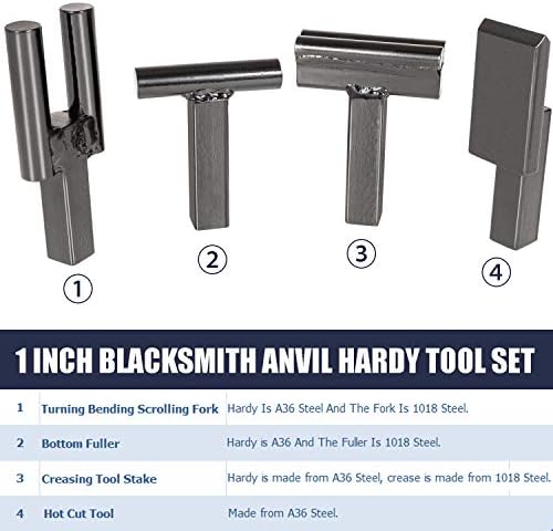 1 Inch Blacksmith Anvil Hardy Tool Set – Hot Cut, Creasing Tool Stake, Bottom Fuller, Turning Bending Scrolling Fork