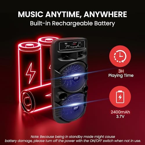 Pyle Wireless Active PA Speaker System - 1000W Portable High Powered Bluetooth Compatible Outdoor Sound Speaker w/ USB SD MP3 FM Radio AUX RCA LED DJ Lights - 35mm Stand Mount, Remote