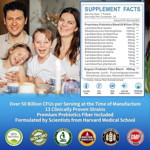 ZEBORA Probiotic Powder for Women and Kids, 30 Single-Serve Packets | 50 Billion Probiotics With Prebiotics For Digestive & Gut Health, Shelf-Stable