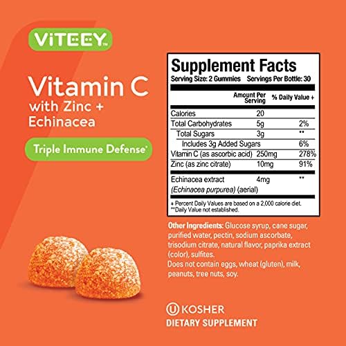 Viteey Vitamin C Gummies for Adults & Teens with Zinc & Echinacea-120 Count