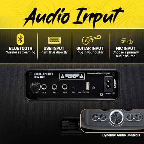 Dolphin Karaoke Bluetooth Party Speaker with 2 Wireless Mics, 10" Woofer | 200W RMS, Adjustable 3-Piece Tower Design, WaveSync TWS Pairing, USB/AUX