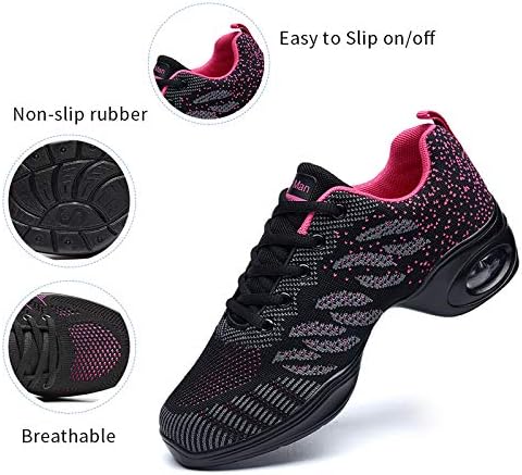 Slow Man Women's Jazz Shoes Lace-up Sneakers - Breathable Air Cushion Lady Split Sole Athletic Walking Dance Shoes Platform