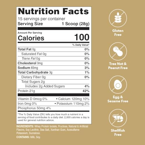 Unflavored Protein Powder | 21g 100% Whey Isolate Protein Powder | Unflavored Whey Protein Powder | Low Carb and Sugar Free Whey Protein Isolate | Gluten Free | Certified Kosher | 15 Servings